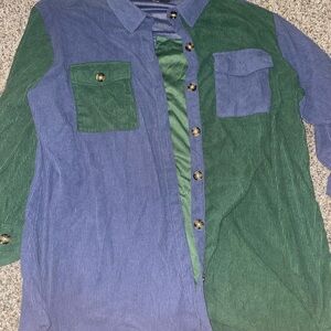 Button Up Blue & Green Knit Top